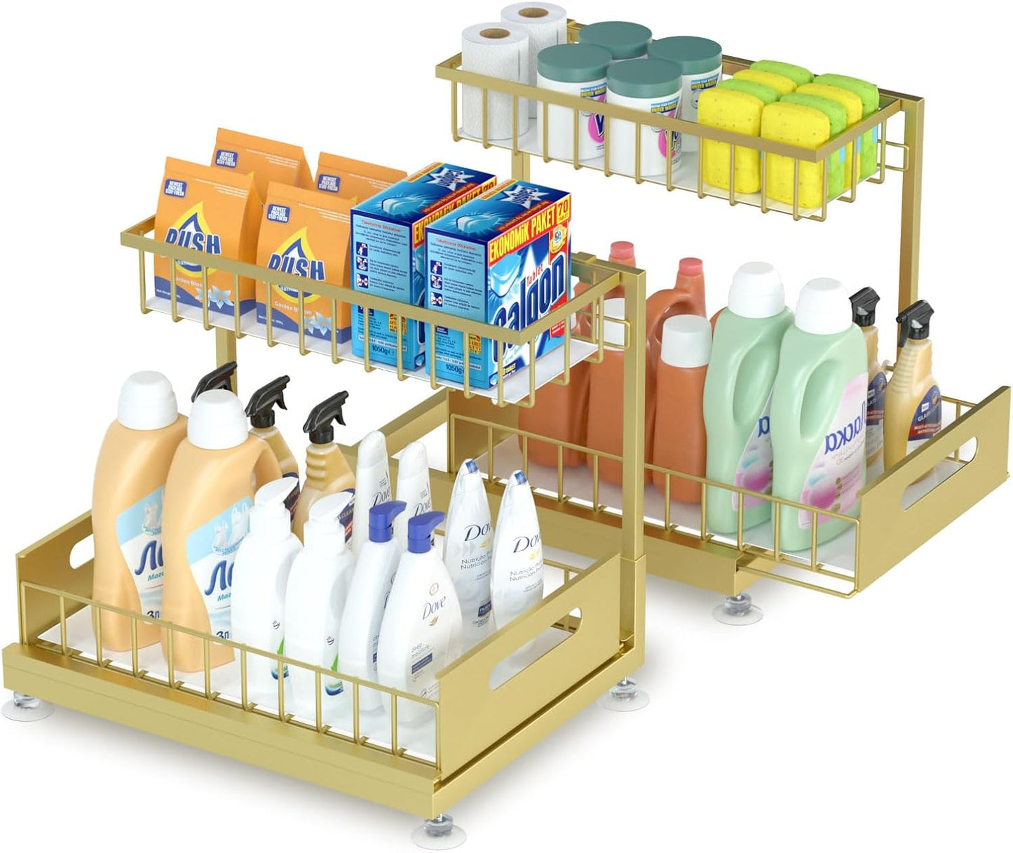 2 Pack Under Sink Organizer Storage with Premium Metal Racks