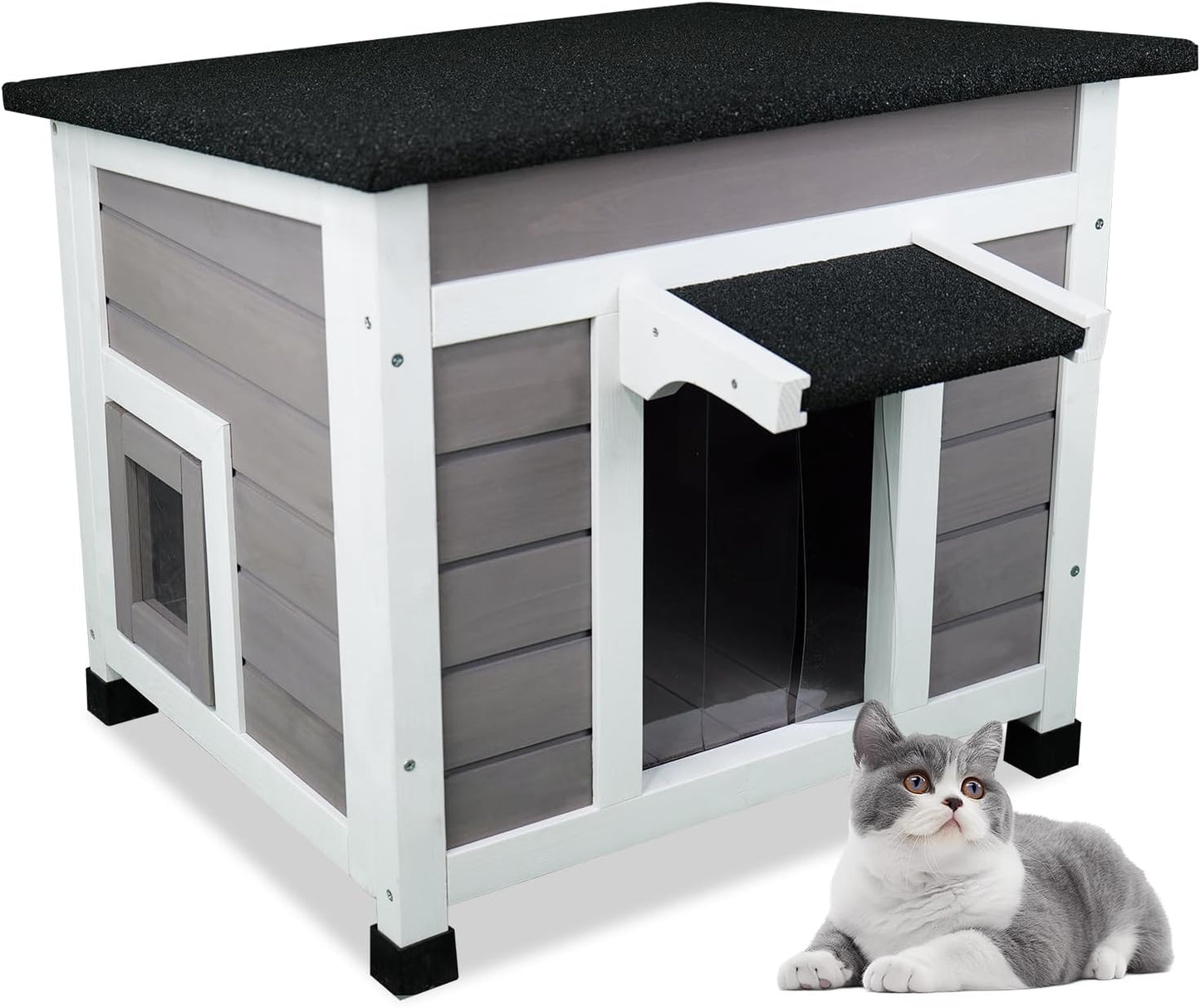 All-Weather Wooden Cat House with Openable Roof for Feral Cats