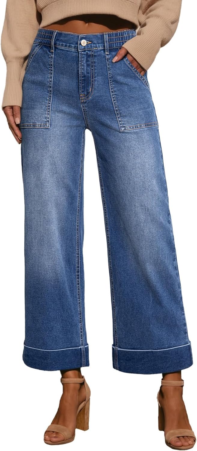 EVALESS Womens High Waist Wide Leg Jeans for Trendy Style