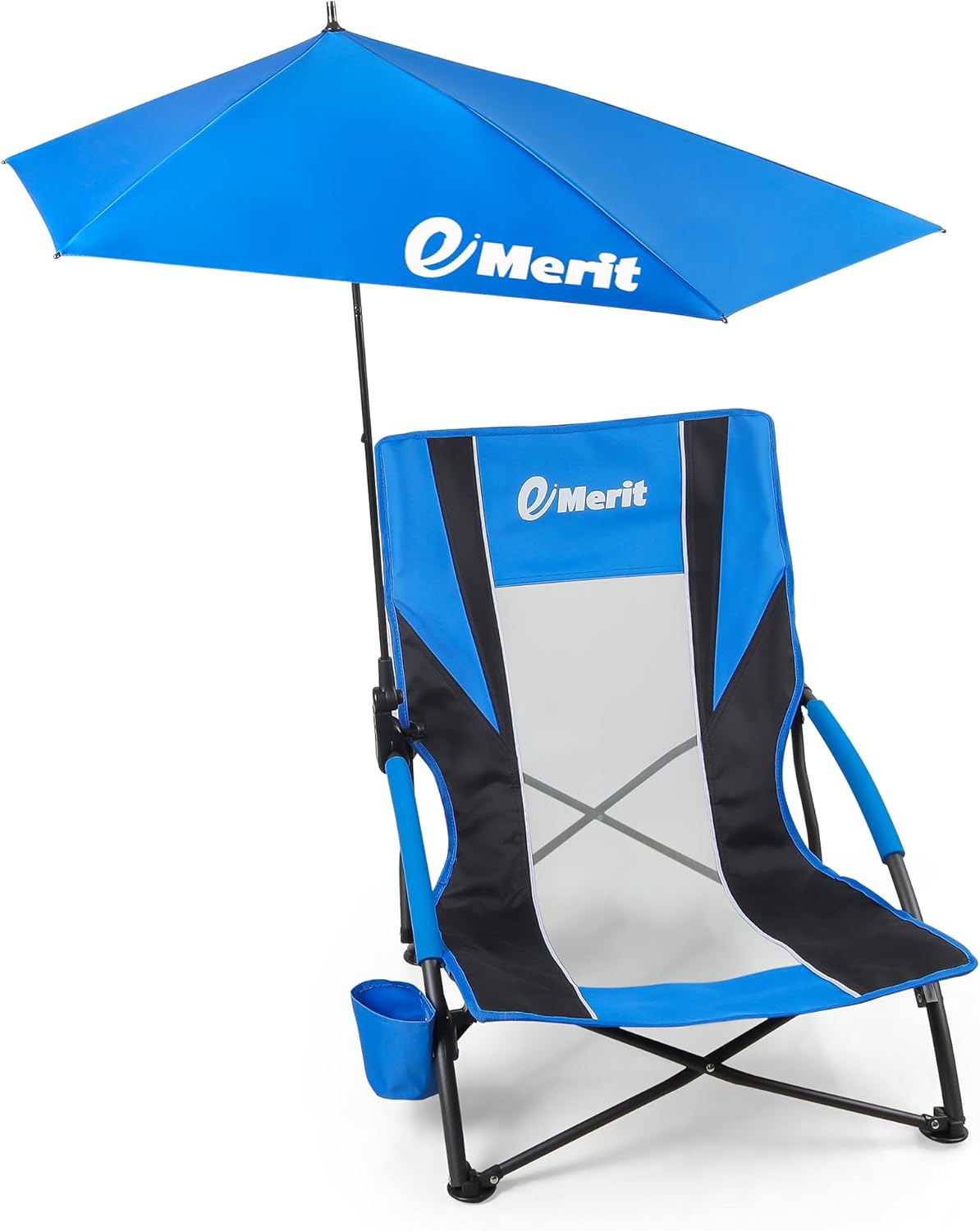 Low Beach Chairs for Adults with Umbrella and Cup Holder