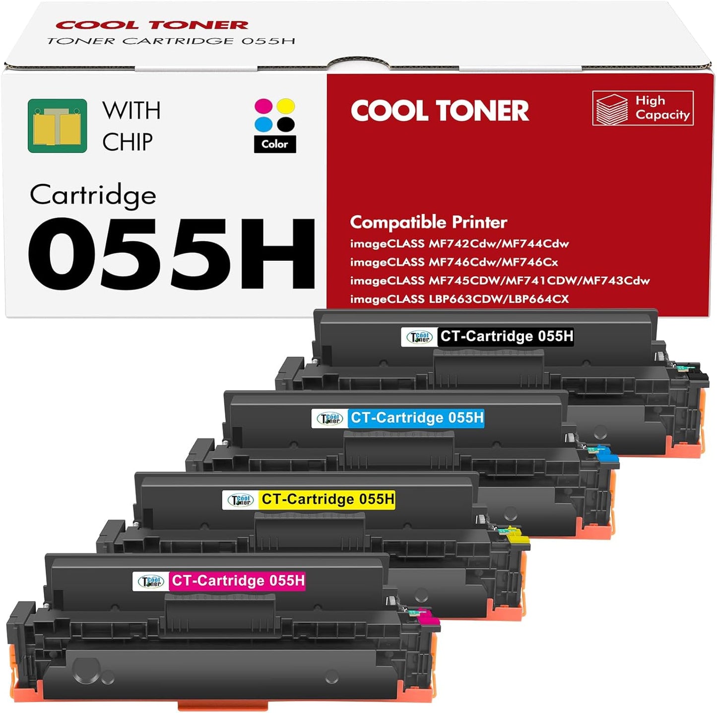 High Yield 055H Toner Cartridge Set for Canon Printers - 4-Pack