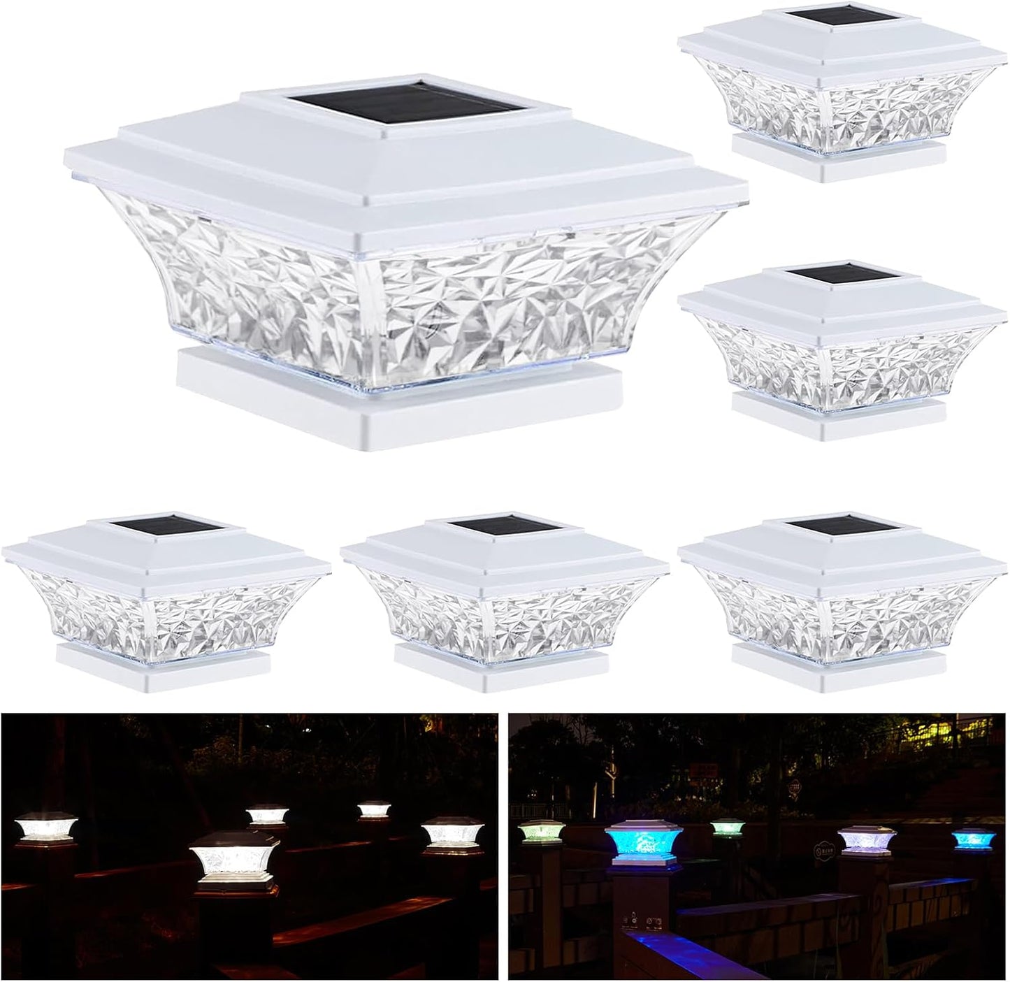 HUYIENO Solar Post Cap Lights for 4x4 Vinyl Posts - 6 Pack