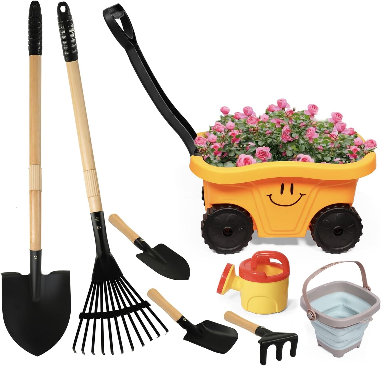 Kids Gardening Tools Set with Wagon for Outdoor Fun and Play