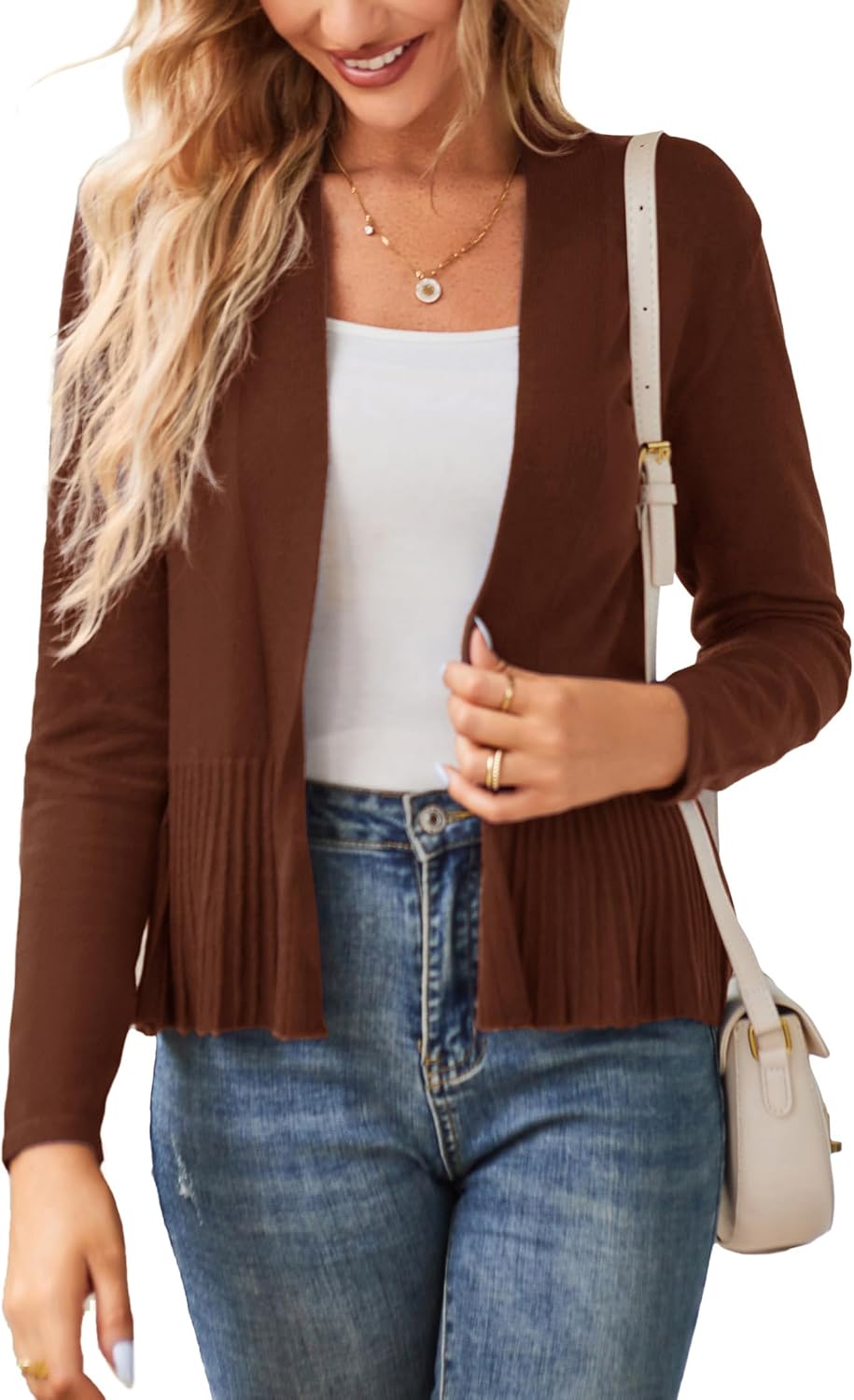 Lightweight Draped Open Front Cropped Cardigan for Women