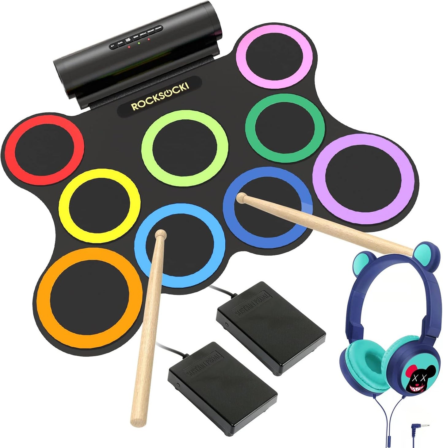 ROCKSOCKI Electric Drum Set 9-Pad for Kids with Headphone
