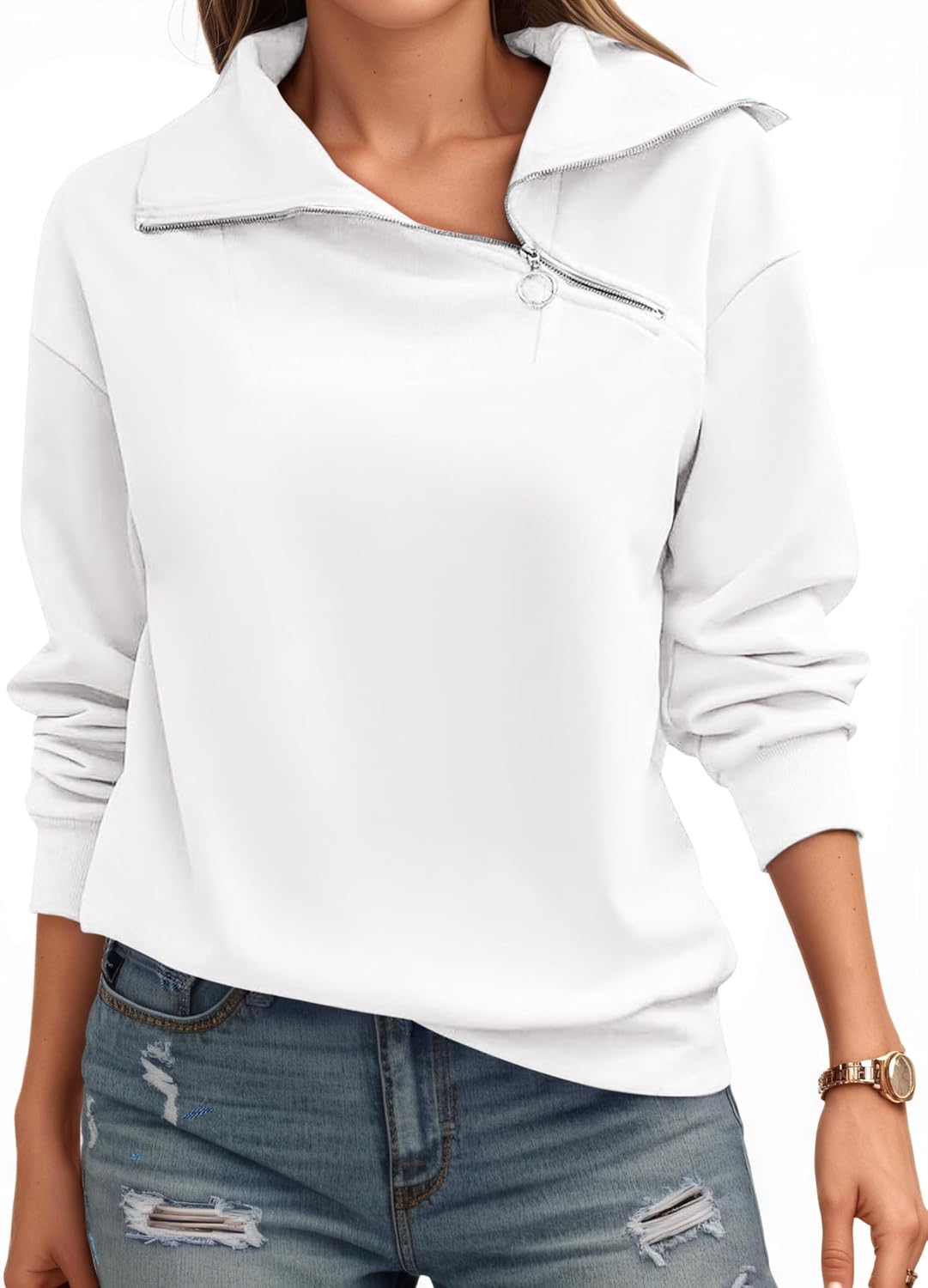 Womens Zipper Sweatshirt Turtleneck Long Sleeve Casual Top