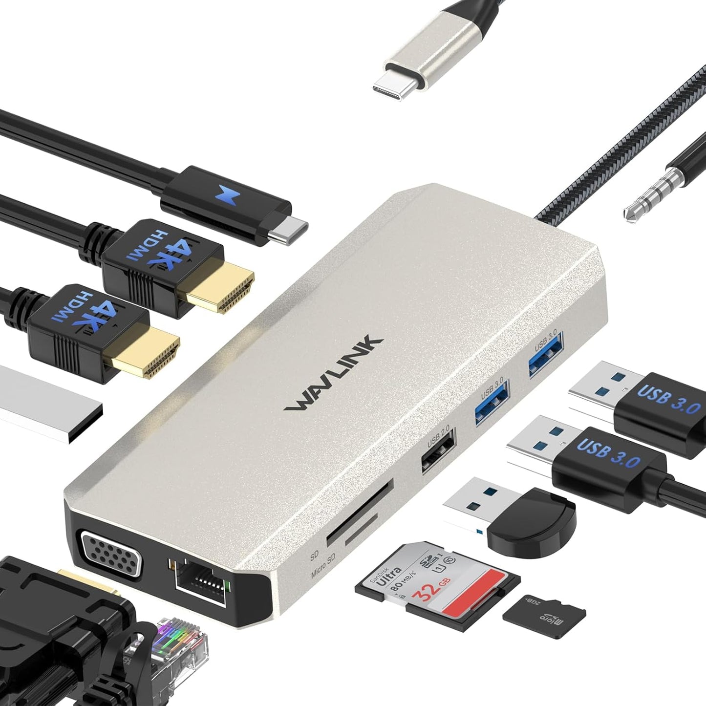 WAVLINK 12 in 1 USB C Docking Station for Dual Monitor Setup