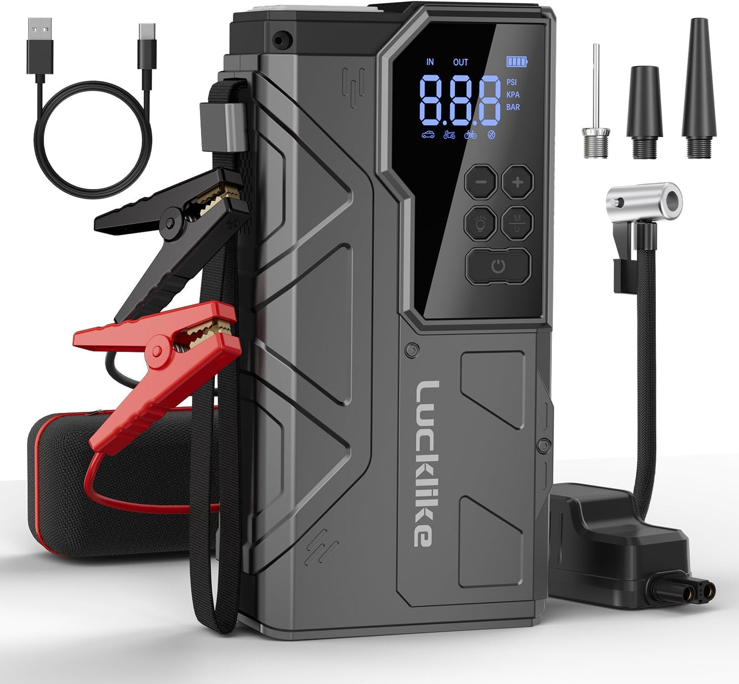 4000A Lucklike Jump Starter: 10L Gas, 8L Diesel, Air Compressor
