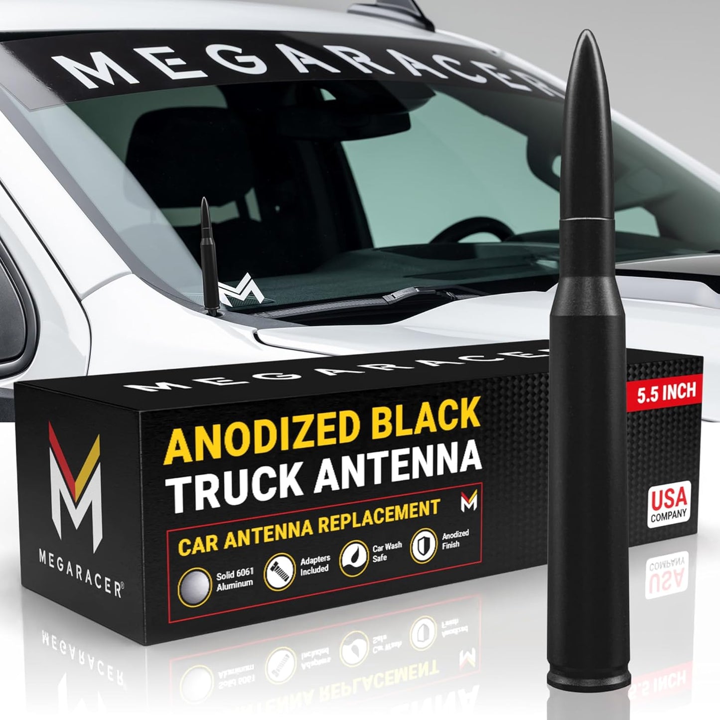 Universal 50 Cal Bullet Antenna for Trucks and Cars - Black 5.5 in