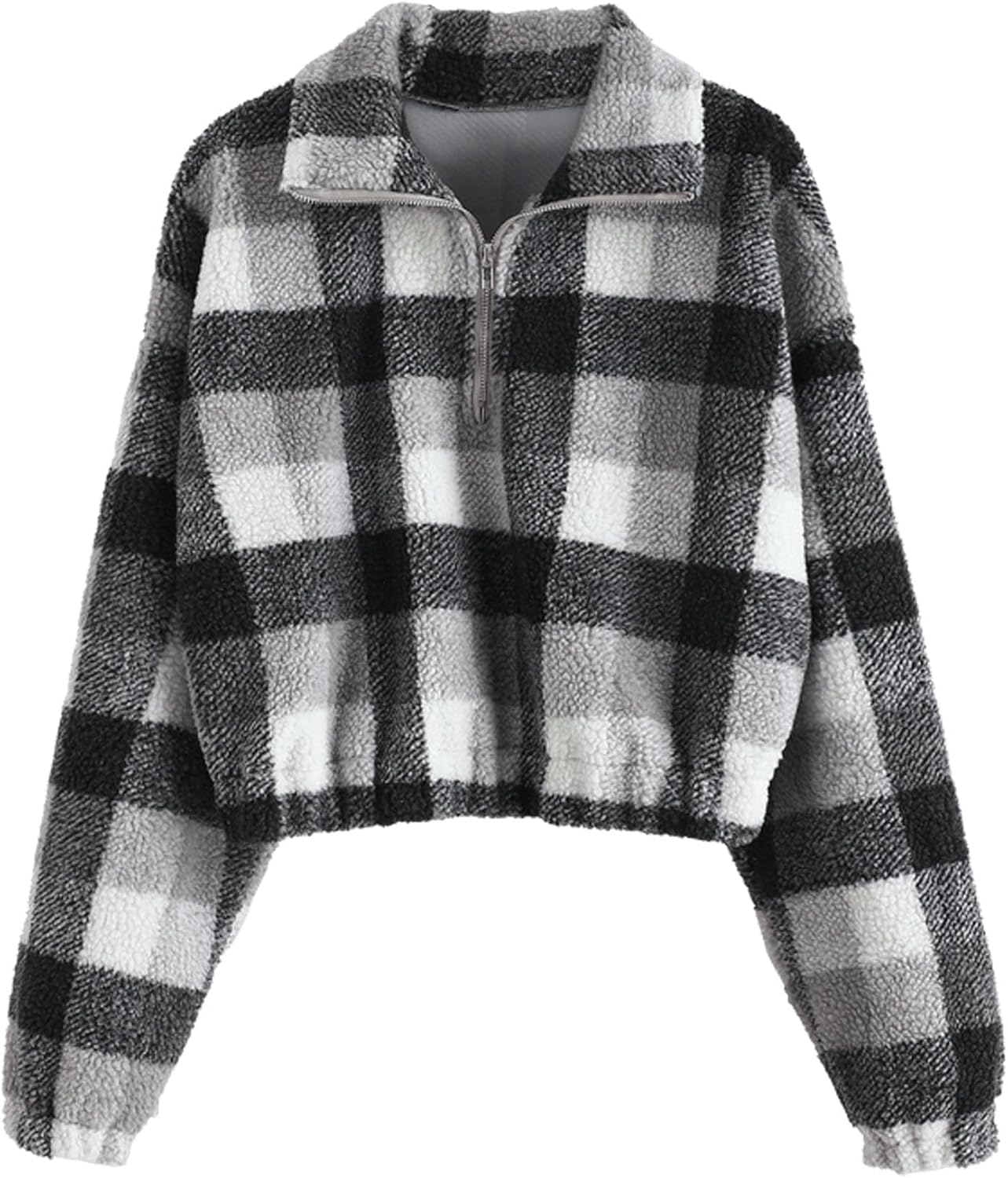 ZAFUL Women's Fashion Long Sleeve Faux Fur Crop Pullover Top
