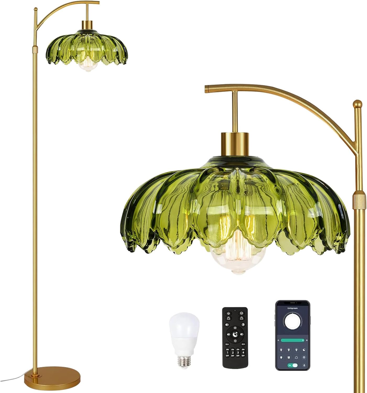 Gold Floor Lamps for Living Room with Remote Control and Dimming