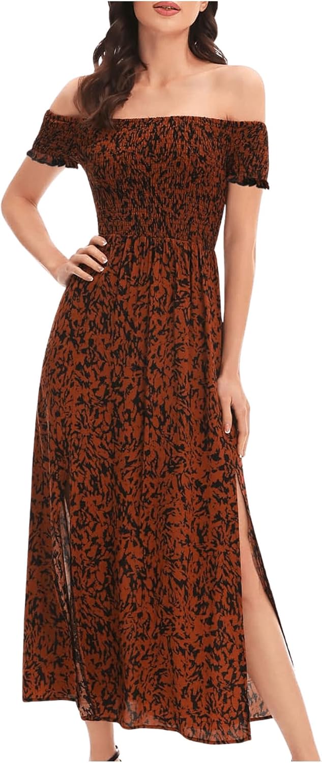 Floerns Women's Boho Floral Print Off Shoulder Dress for Summer