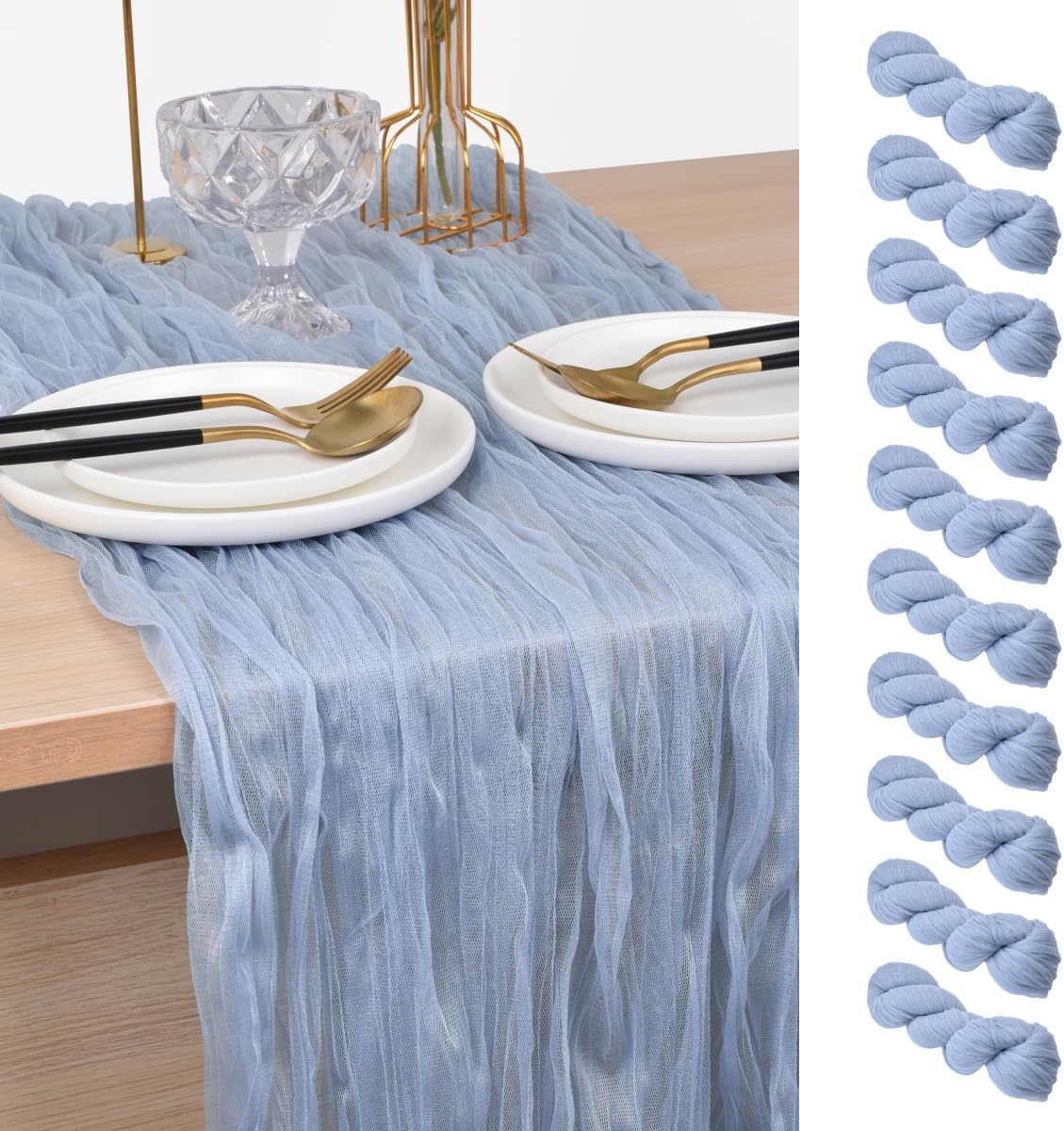 Joanlody Blue Cheesecloth Table Runner for Rustic Fall Decor