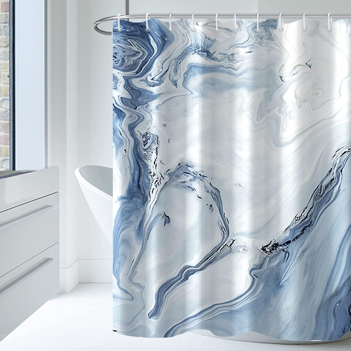 Waterproof Blue Marble Shower Curtain 72x72 Inch