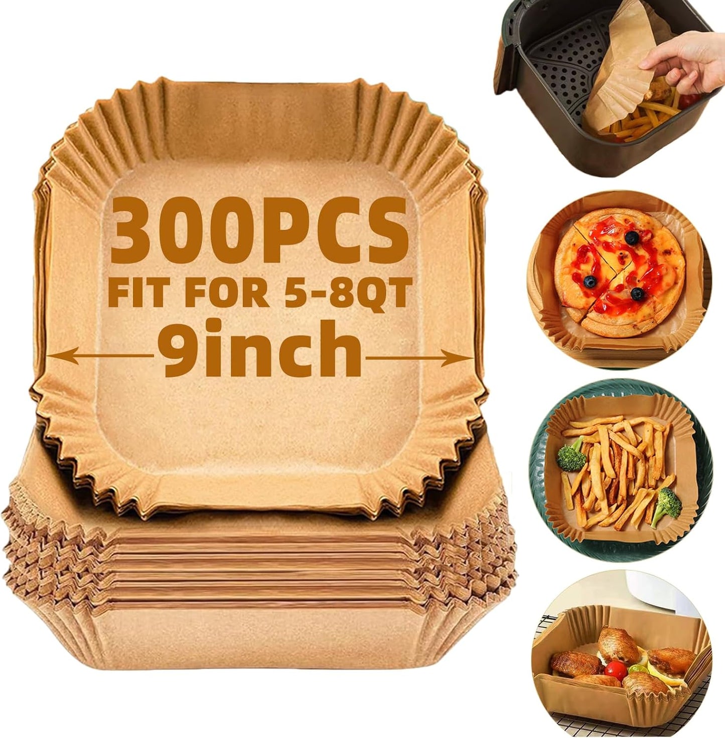 LYHOLKEER 9 Air Fryer Liners - 300Pcs Disposable