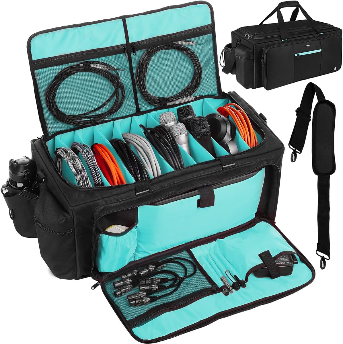Large DJ Bag with Sturdy Support Board and Detachable Dividers