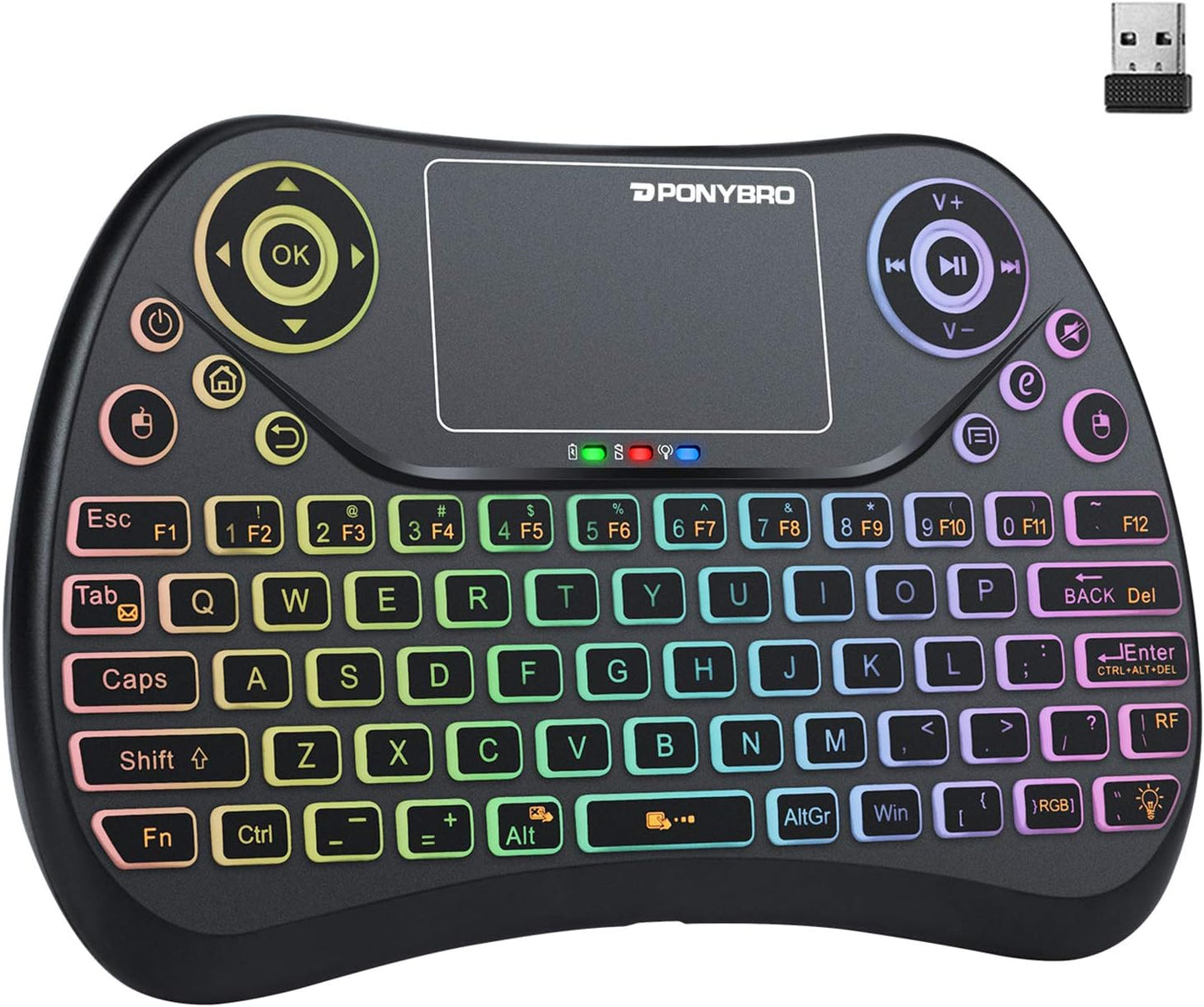 PONYBRO Mini Wireless Keyboard: RGB Backlit & Rechargeable