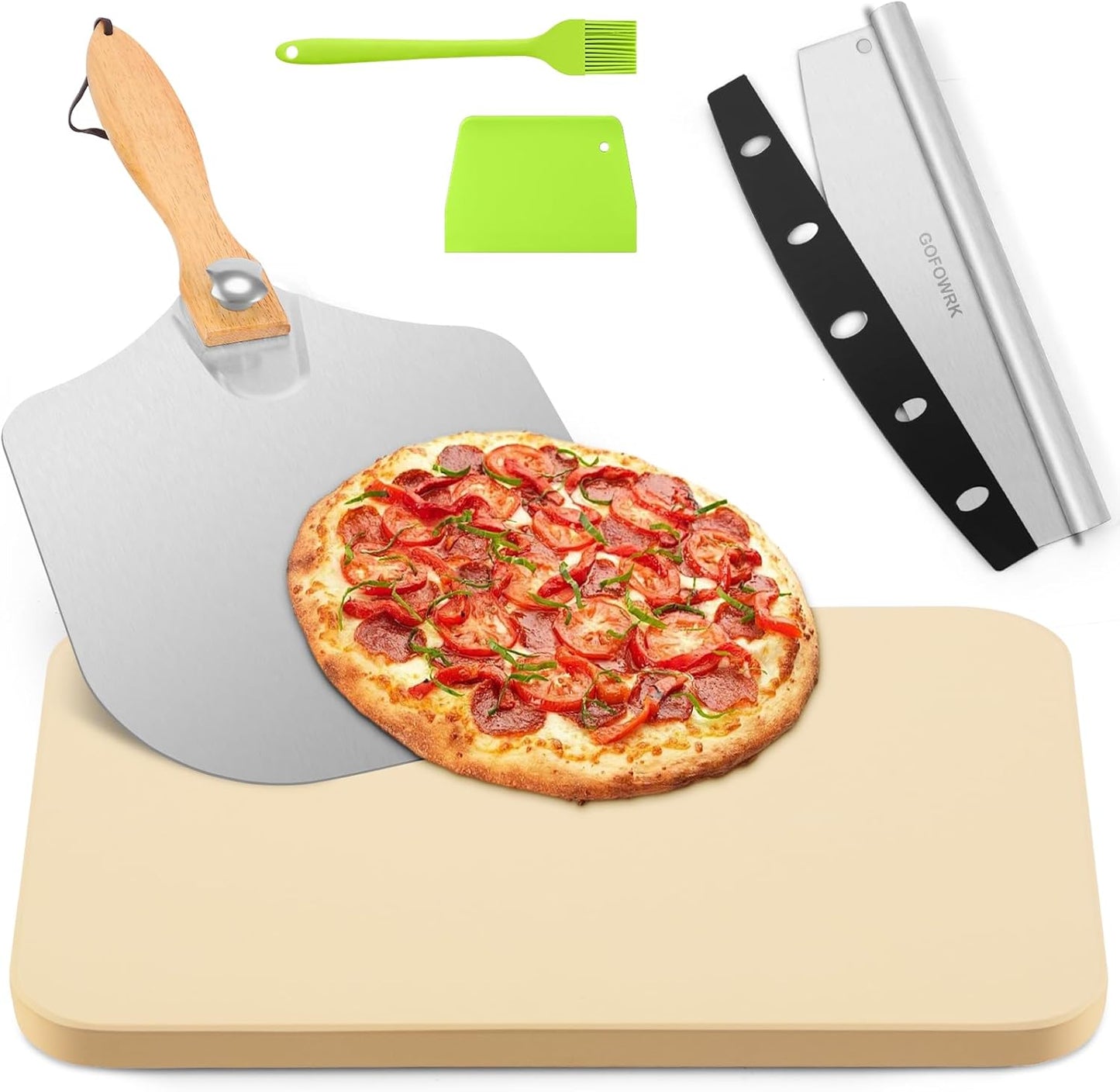 15 x 12 Pizza Stone Set for Oven and Grill with Peels & Cutter
