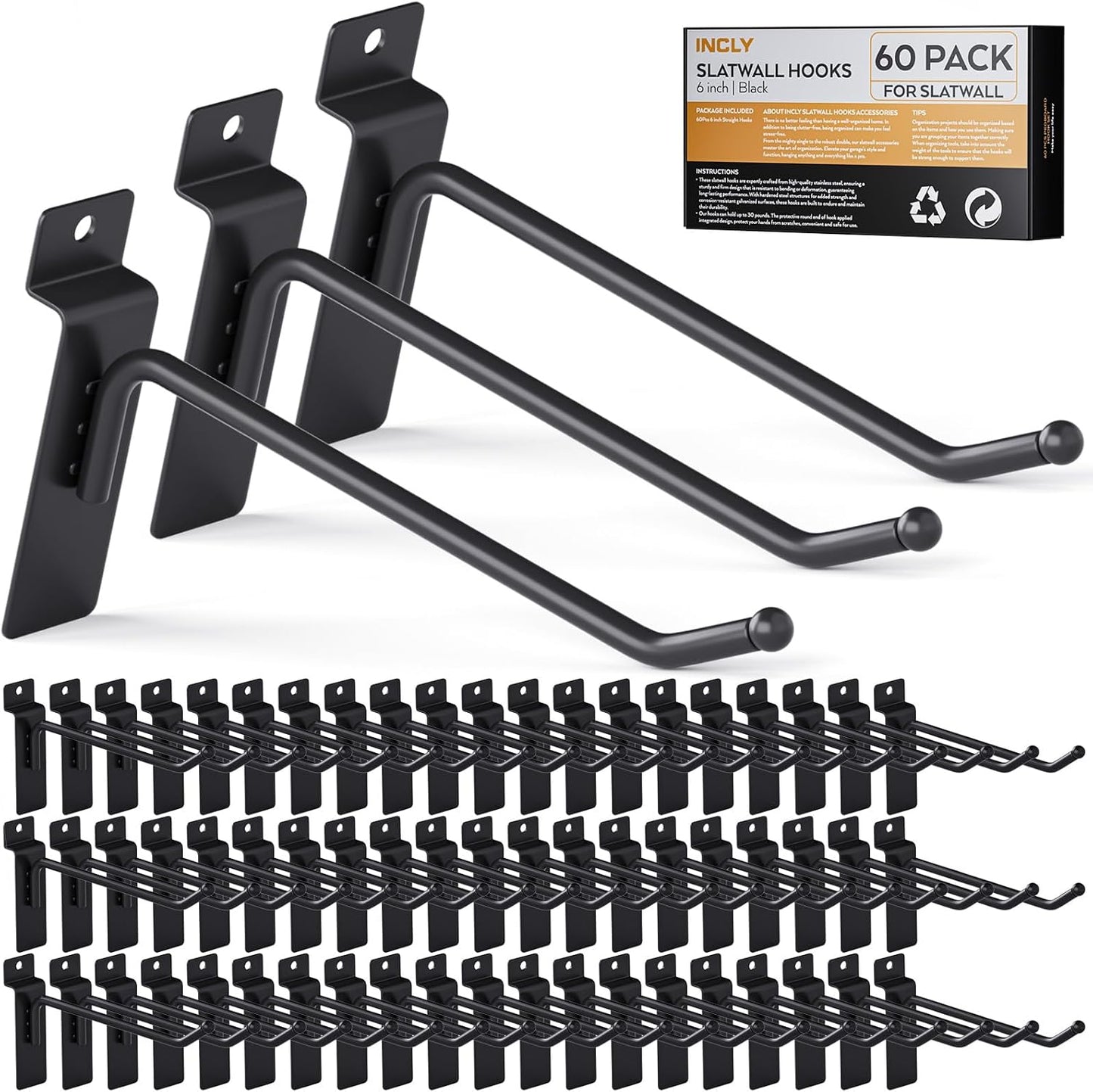 INCLY 60 Pack Slatwall Hooks for Heavy Duty Storage Solutions