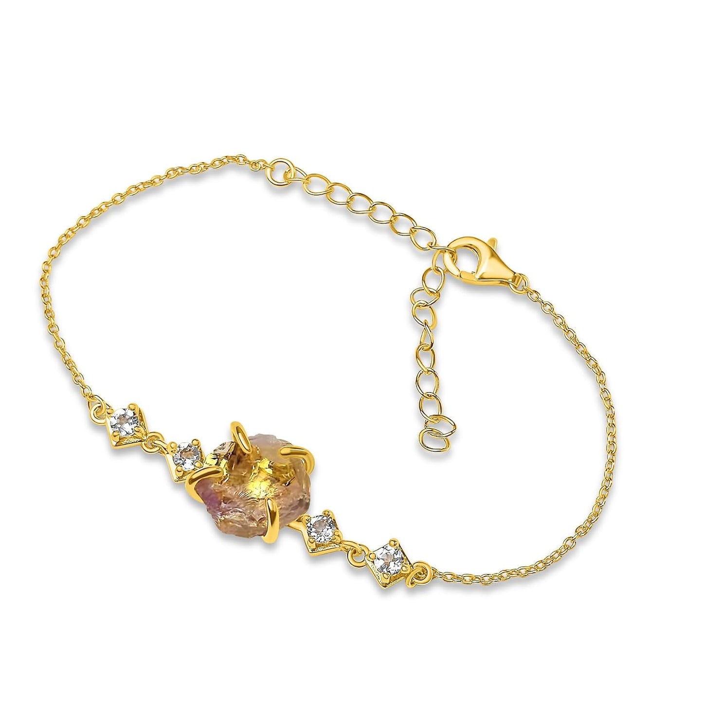 Raw Crystal Chain Bracelet with Genuine Ametrine for Her Gift