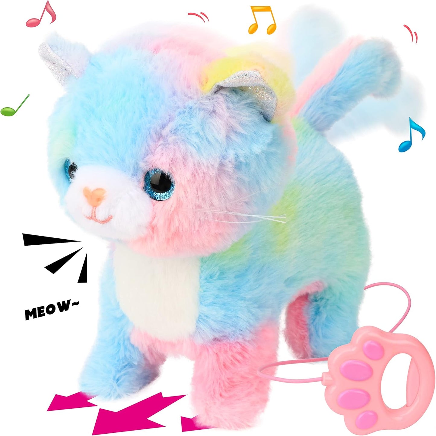 Interactive Singing Cat Toy, Remote Control, Touch Recognition, Rainbow, 10.5''