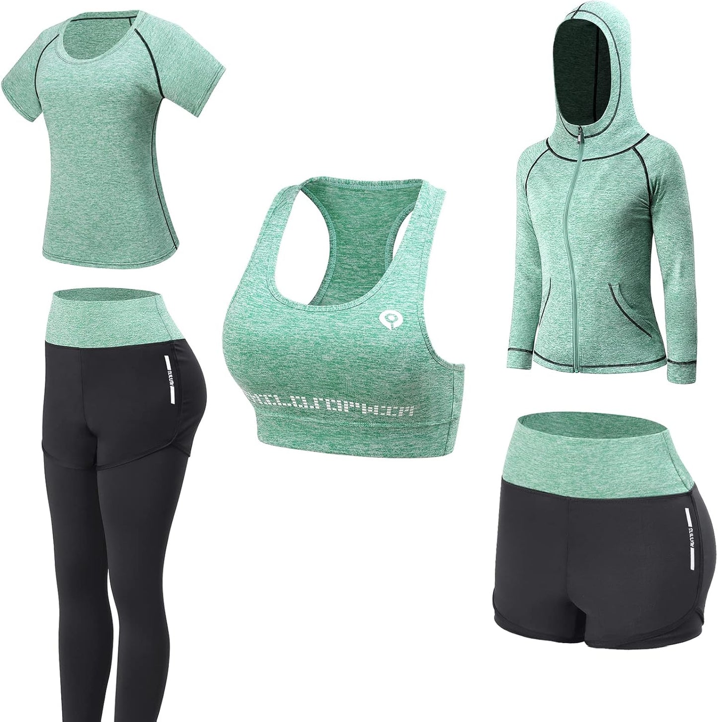 Women Workout Clothes Set 5 PCS Athletic Outfits for Fitness