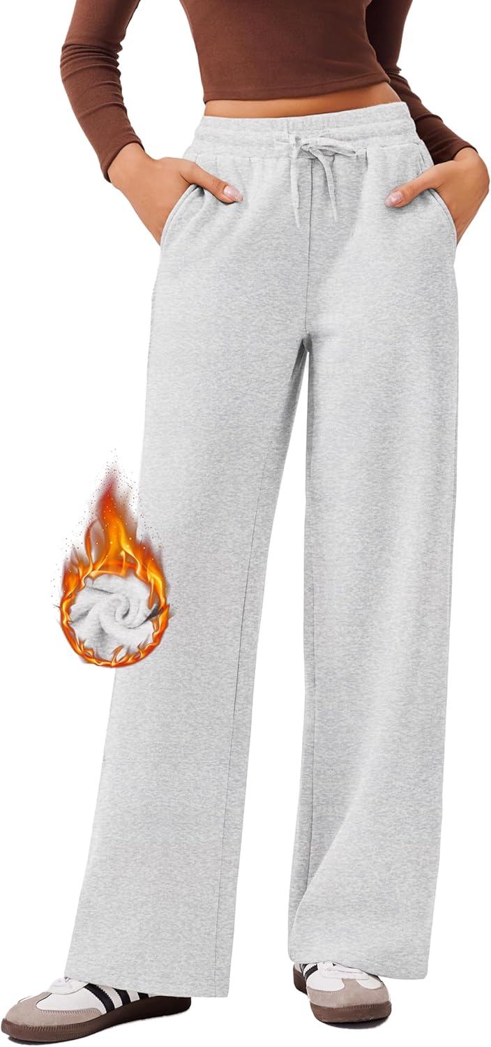 PINSPARK Womens Fleece Wide Leg Sweatpants for Winter Comfort