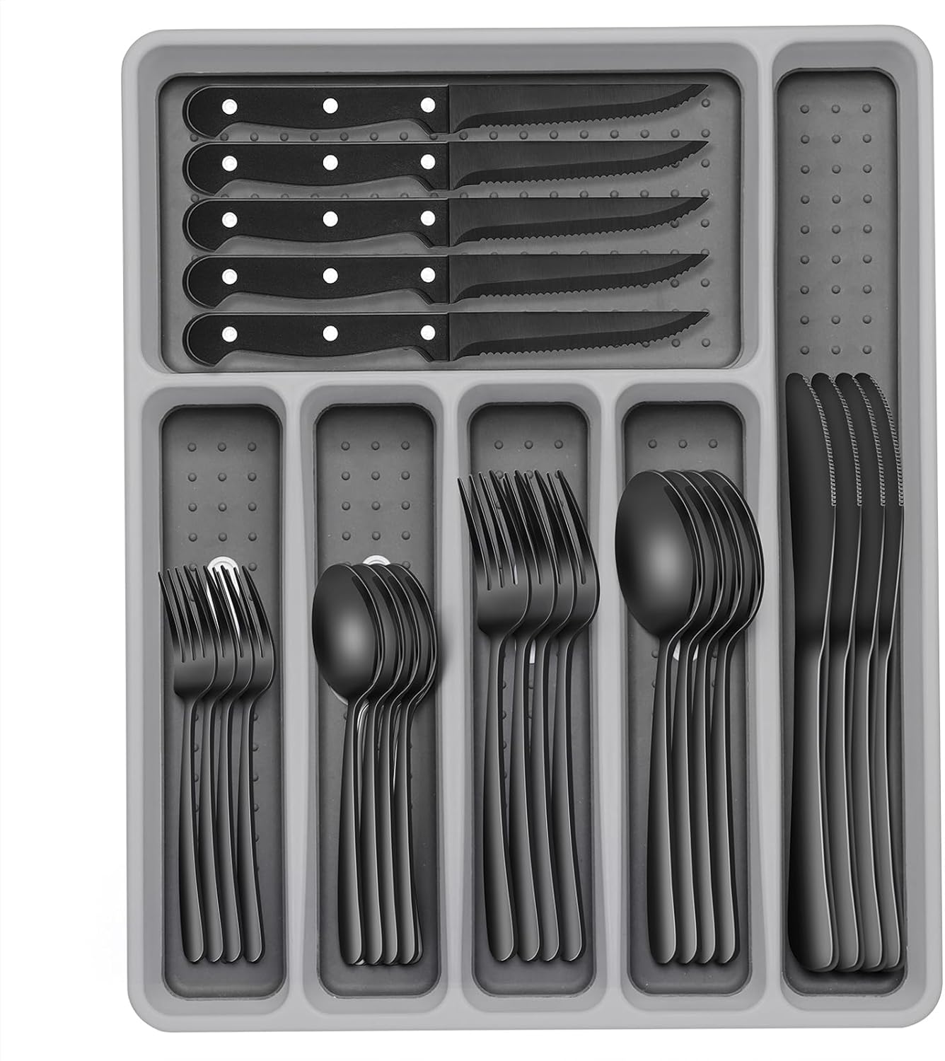 49-Piece Black Silverware Set with Organizer for Elegant Dining