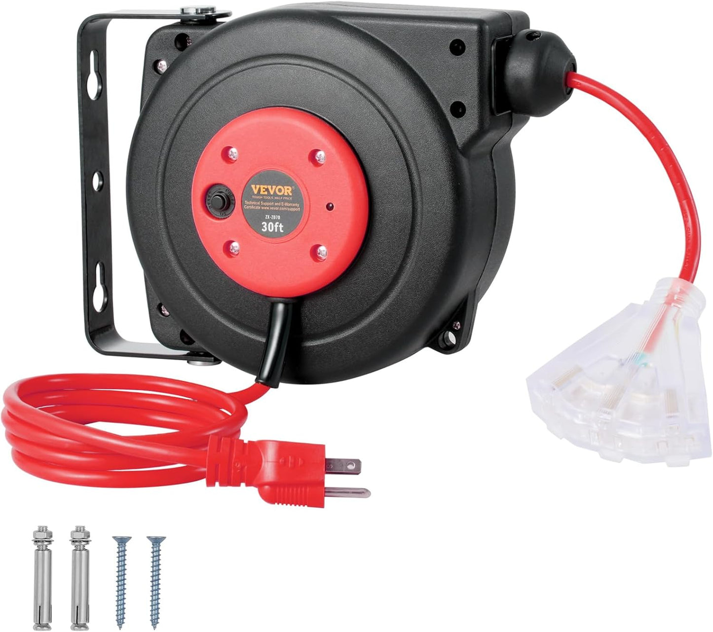 VEVOR Retractable Extension Cord Reel, 30 FT Heavy Duty Power
