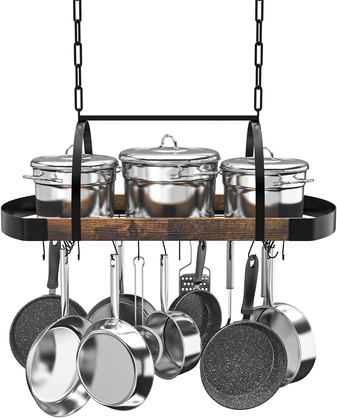 32-Inch Hanging Pot Rack for Kitchen with 16 S Hooks and Style