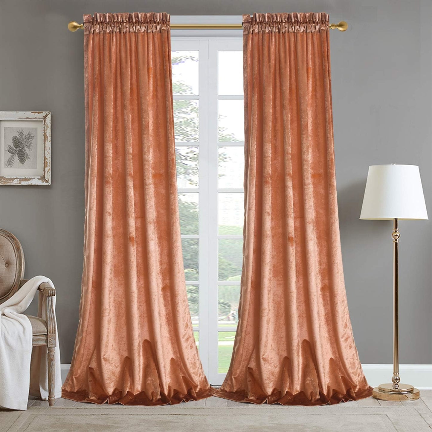 Roslynwood Crushed Velvet Orange Curtains - Insulated & Blackout