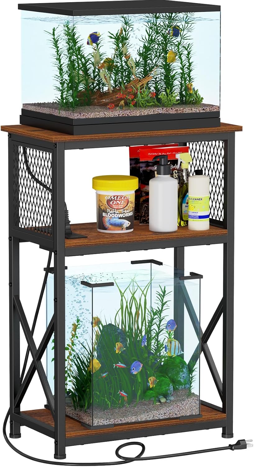 10 Gallon Fish Tank Stand with Power Outlets and Storage