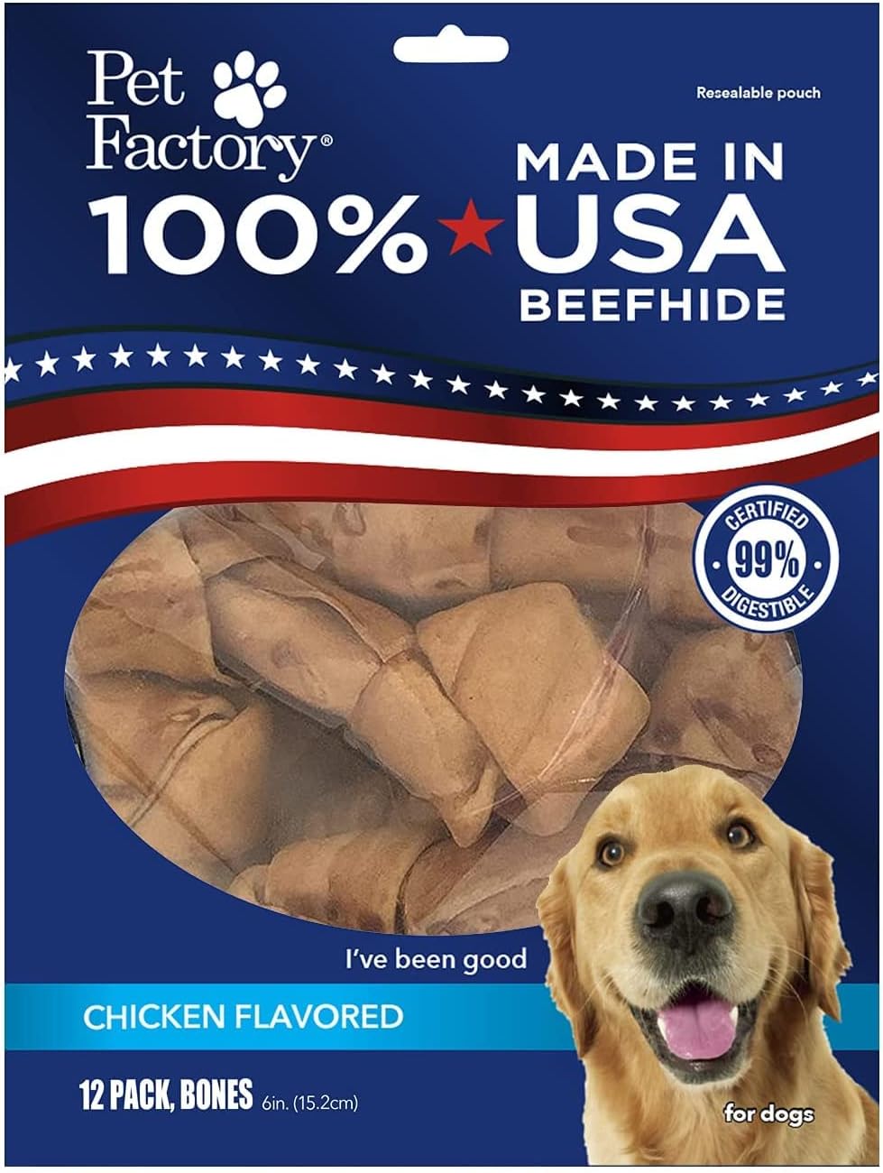 Pet Factory 100% USA Beefhide 6in Knotted Bones for Dogs