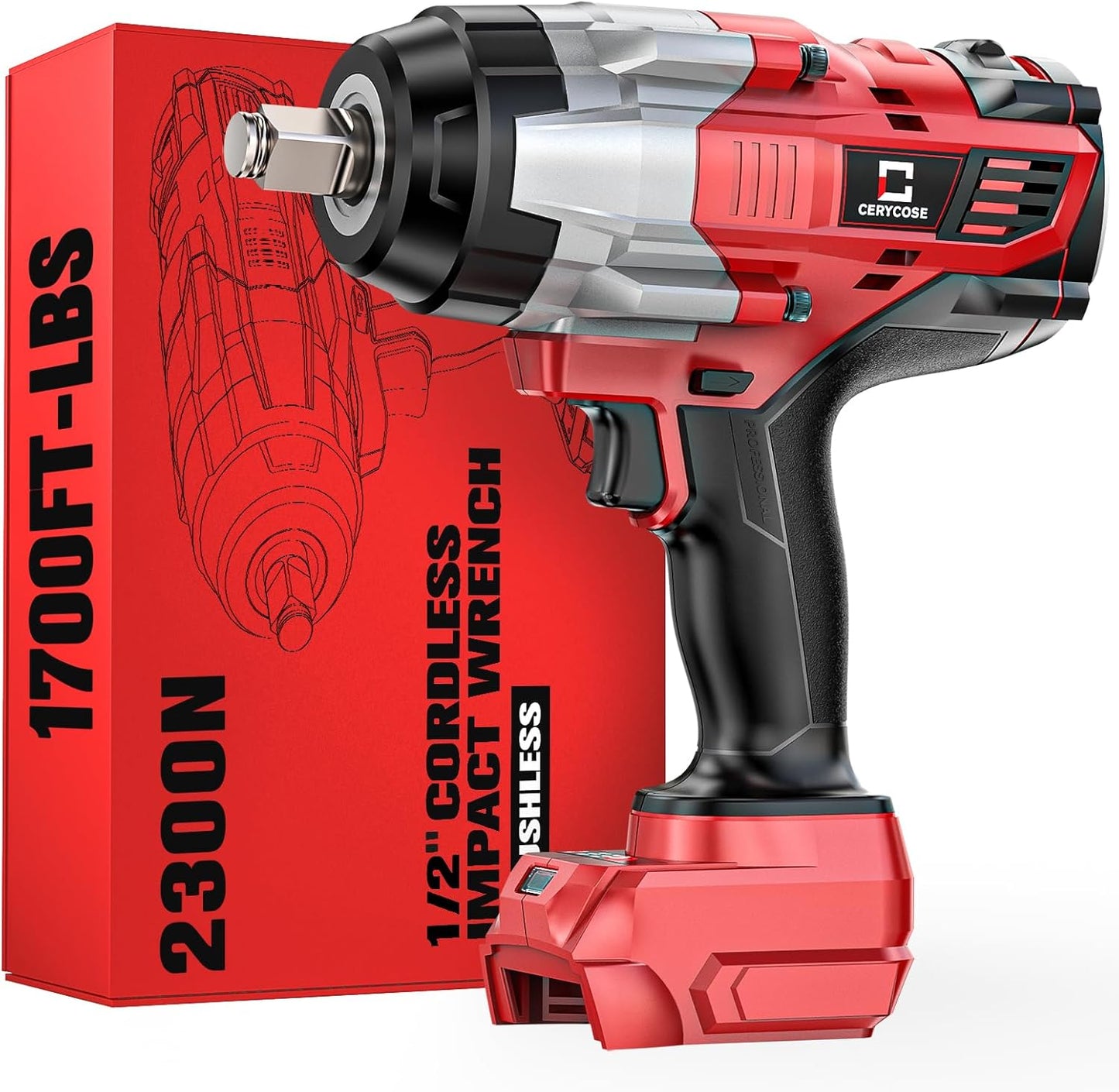 Cordless Impact Wrench 1/2 inch with 1700FT-LBS Torque Power
