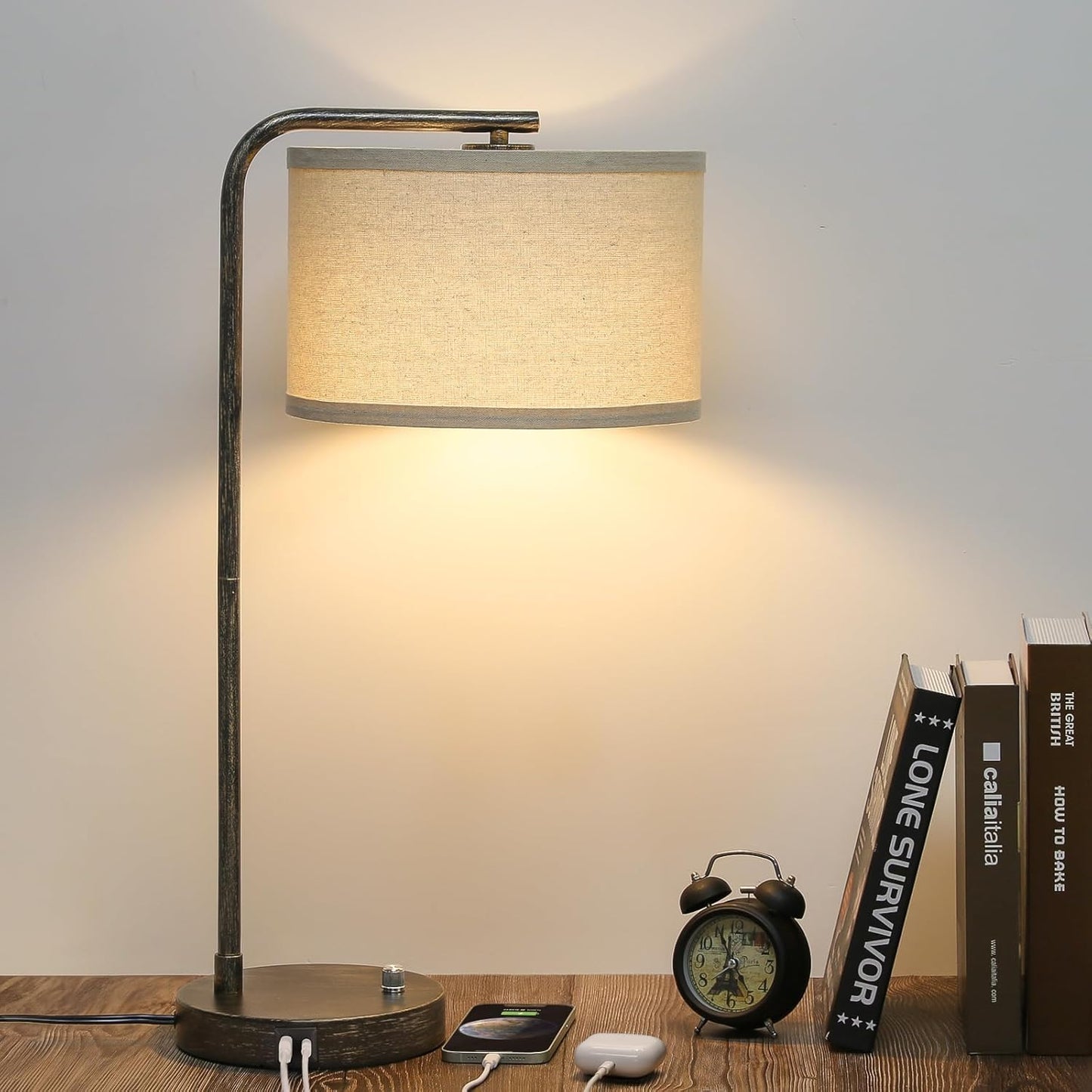 Dimmable Bedside Table Lamp with USB Charging Ports for Home