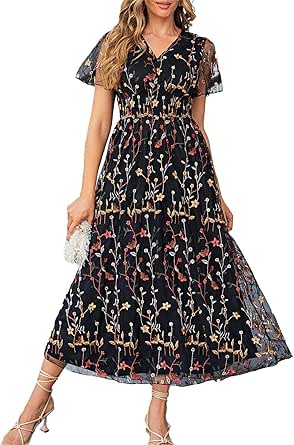 BerryGo Women's Sequin Floral Embroidery Dress for Events