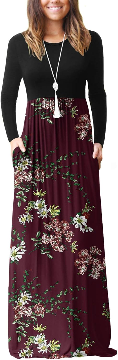 VIISHOW Women's Long Sleeve Maxi Dresses with Pockets for Casual