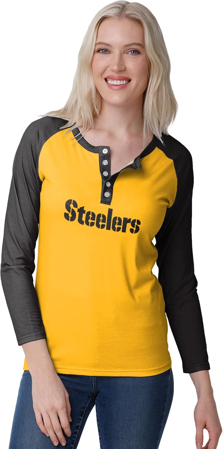 FOCO Women's NFL Team Logo Long Sleeve Henley Fashion Shirt