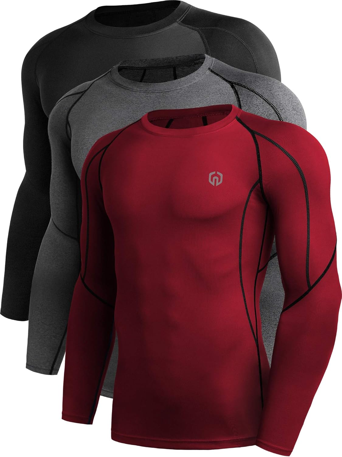 NELEUS Men's 3 Pack Dry Fit Long Sleeve Compression Shirts