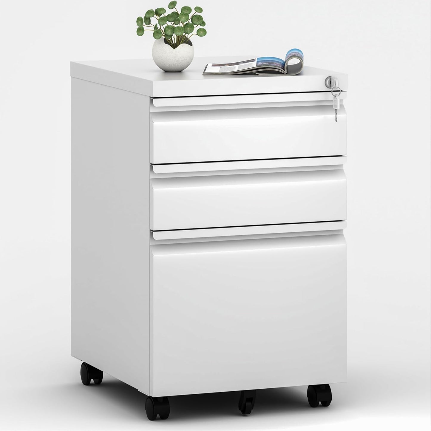 3-Drawer Mobile File Cabinet with Lock & Wheels for Home Office