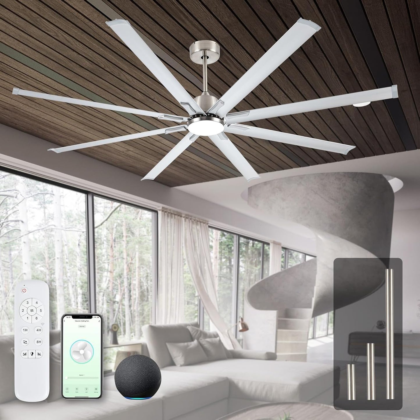 84 Inch Industrial Ceiling Fan with Light and Modern Blades