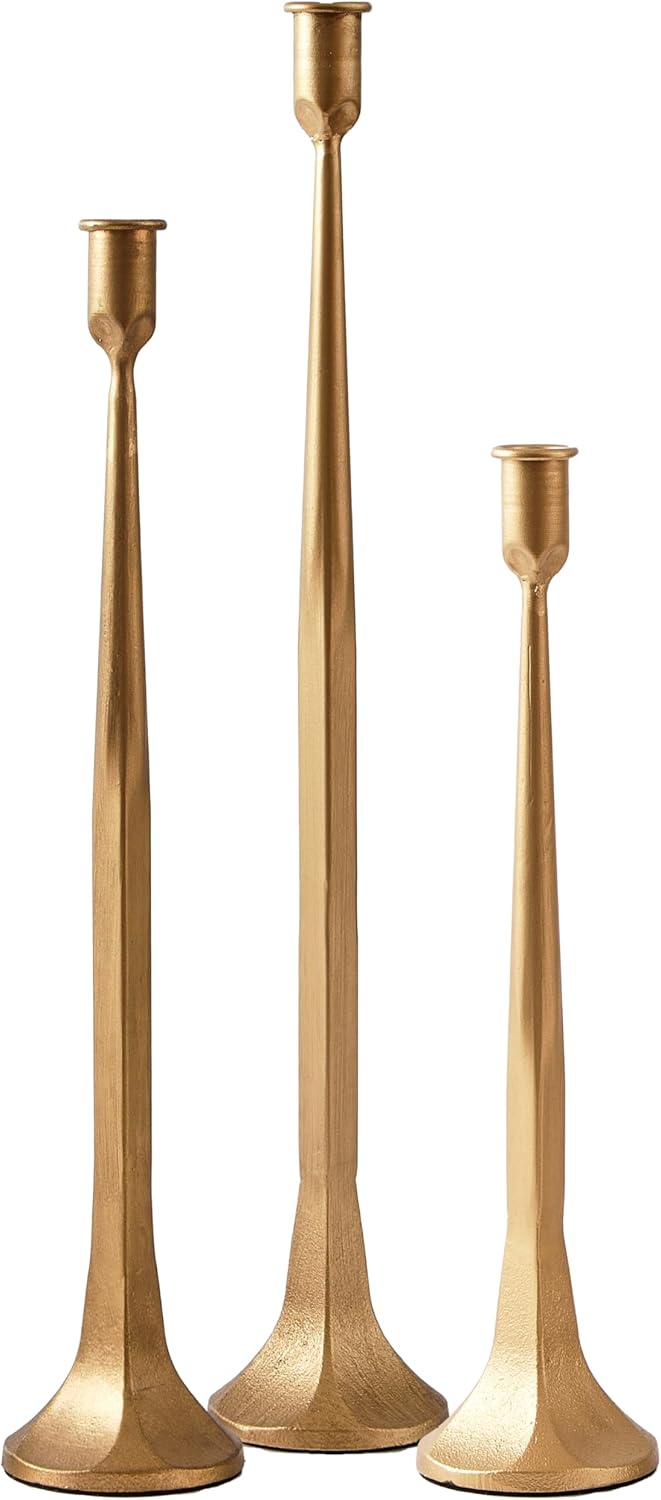 Denique Iron Taper Candle Holder Set of 3 for Home Decoration