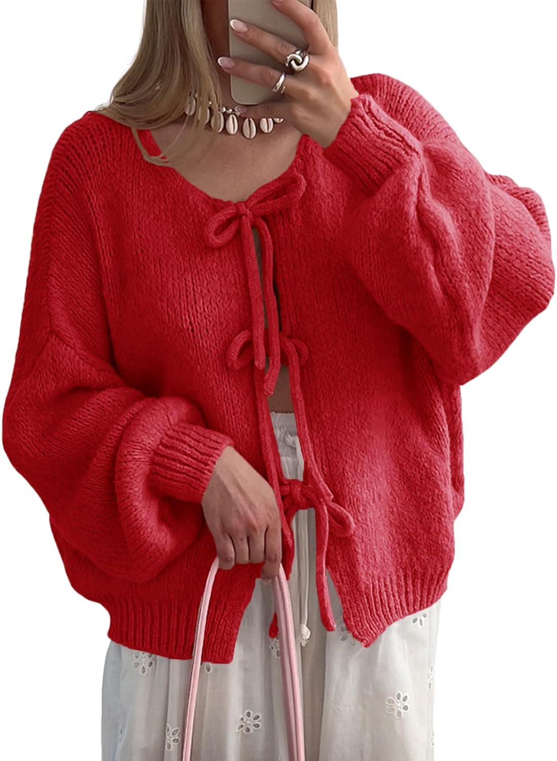 UNCLECAT Womens Bow Tie Front Cardigan for Cozy Fall Style