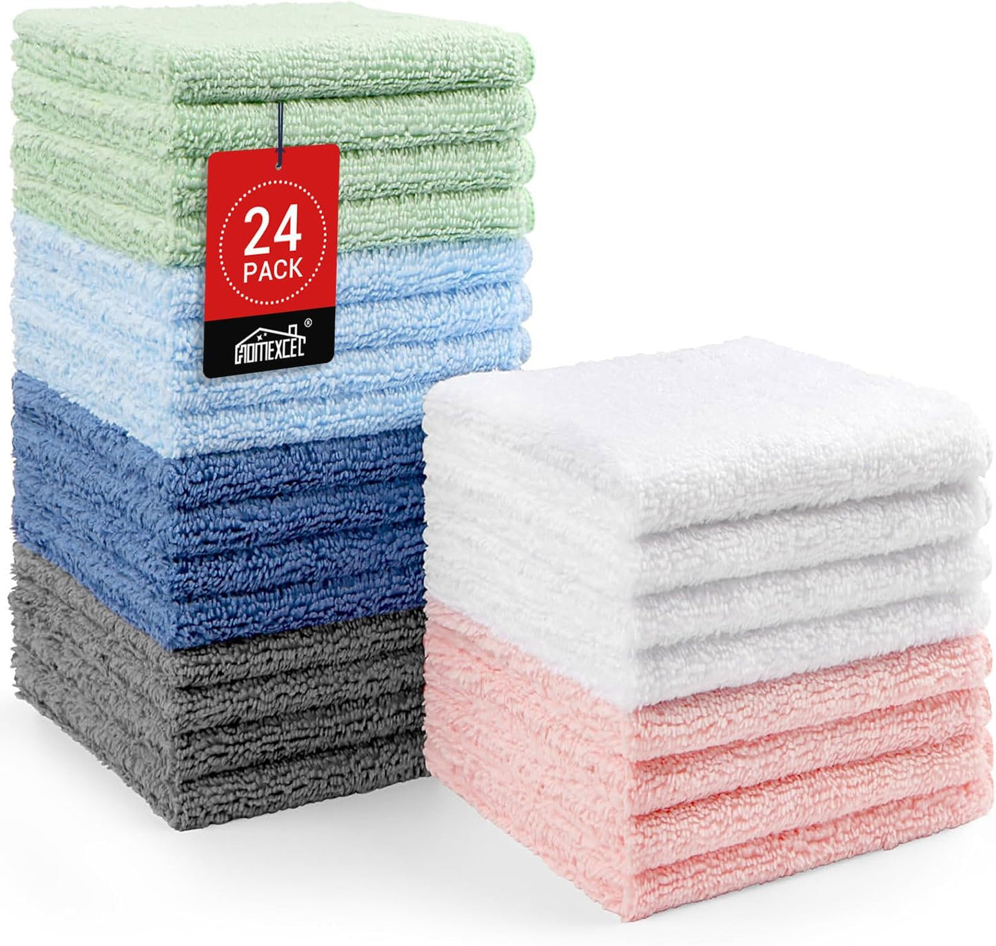 HOMEXCEL 24 Pack Microfiber Washcloths - Ultra Absorbent & Soft