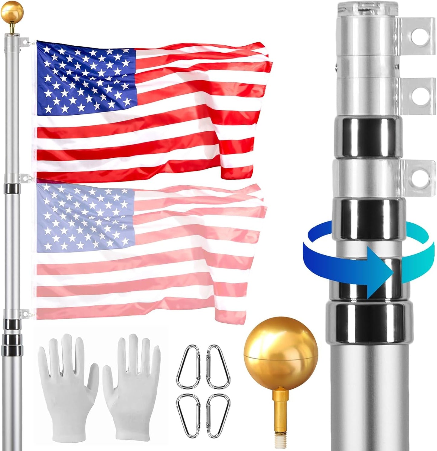 VEVOR 20FT Telescoping Flag Pole Kit for Outdoor Display