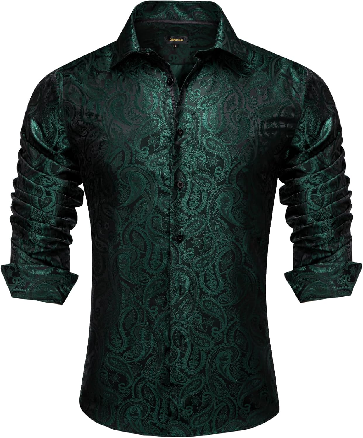 DiBanGu Silk Paisley Dress Shirts for Men - Elegant Long Sleeve