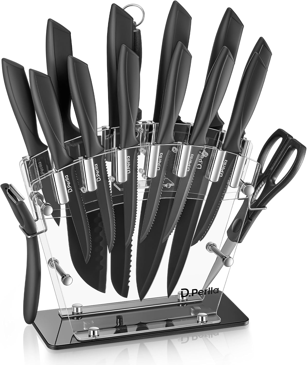 D.Perlla 16 Pieces Black Kitchen Knife Set with Acrylic Stand