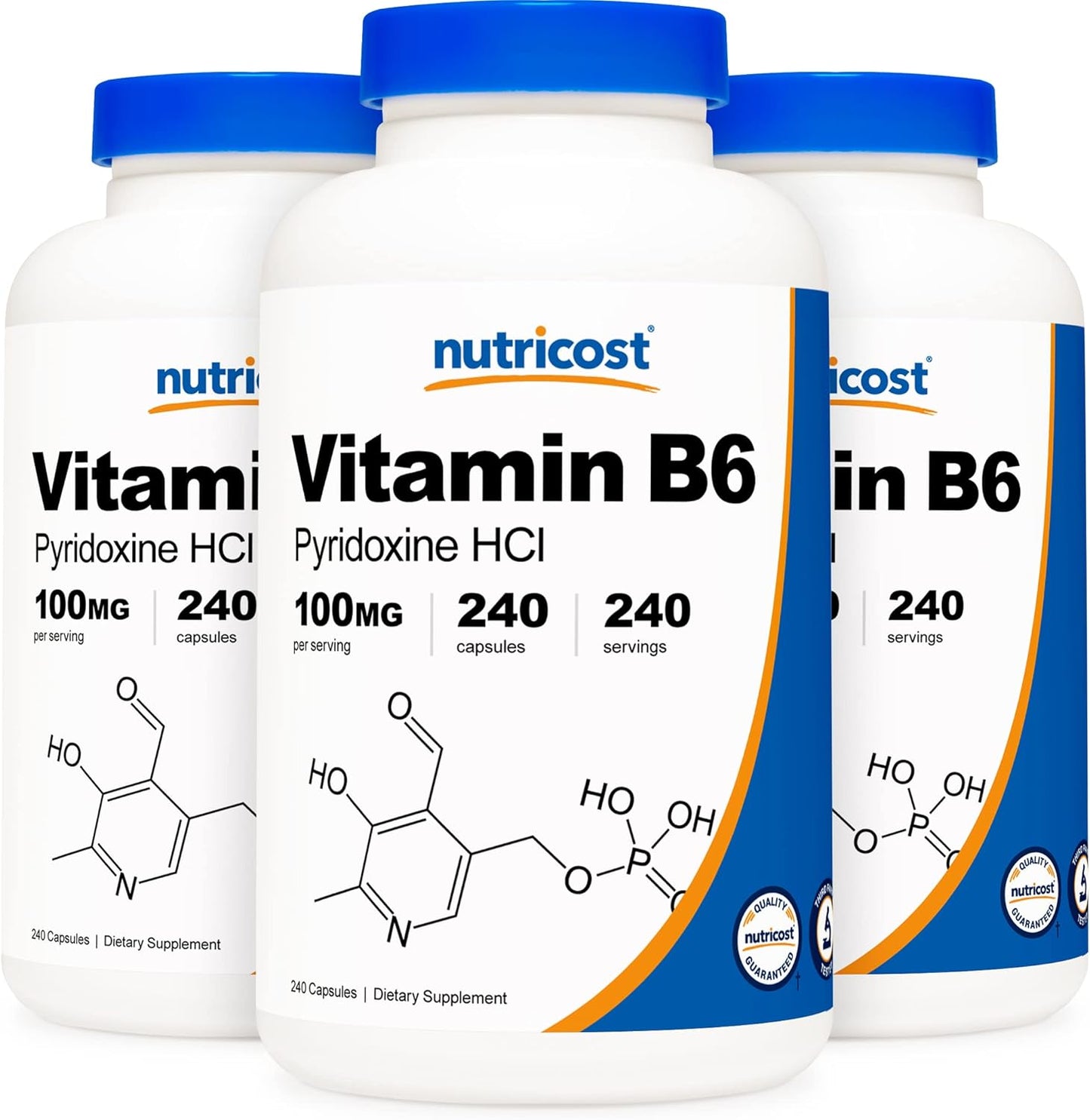 Nutricost Vitamin B6 100mg Capsules - 240 Count, 3 Bottles