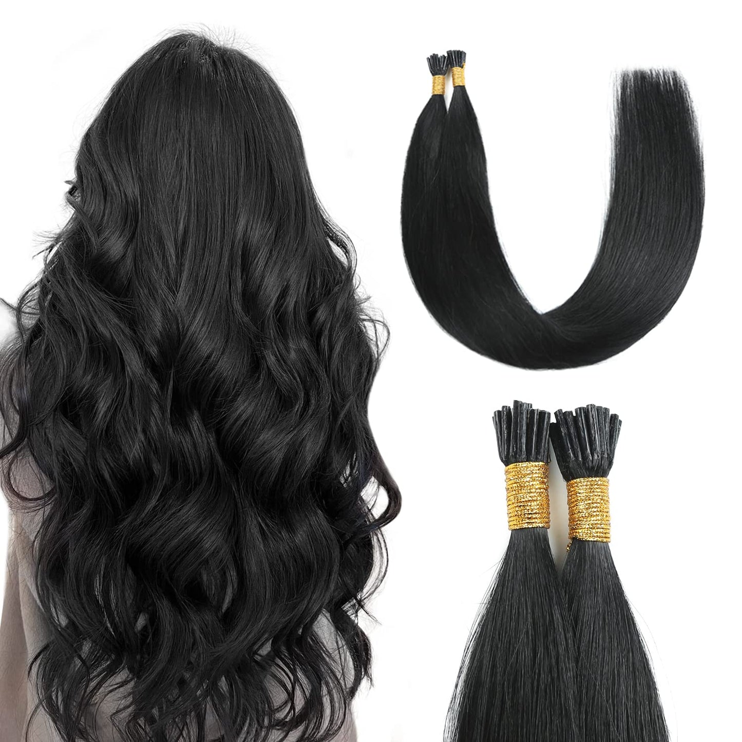 Sunya I Tip Hair Extensions 28 Inch Jet Black Premium Quality