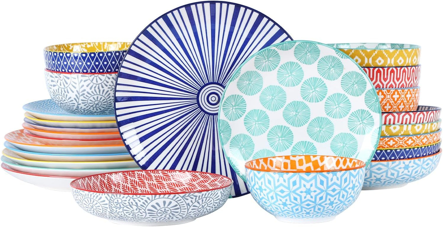 Selamica Ceramic Dinnerware Set for 6 - 24 Piece Plates & Bowls